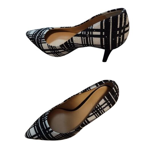INC Black White Plaid Beaded Heel Pump with Black Velvet ZITAH56F Size 6M - Picture 1 of 9